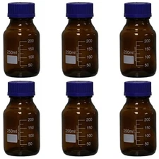 Karter Scientific 250ml Amber, Glass Round Media Storage Bottle (Pack of 6)