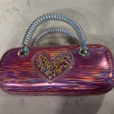 Kid's Girls Eyeglasses Hard Case with Handles Pink Metallic Heart