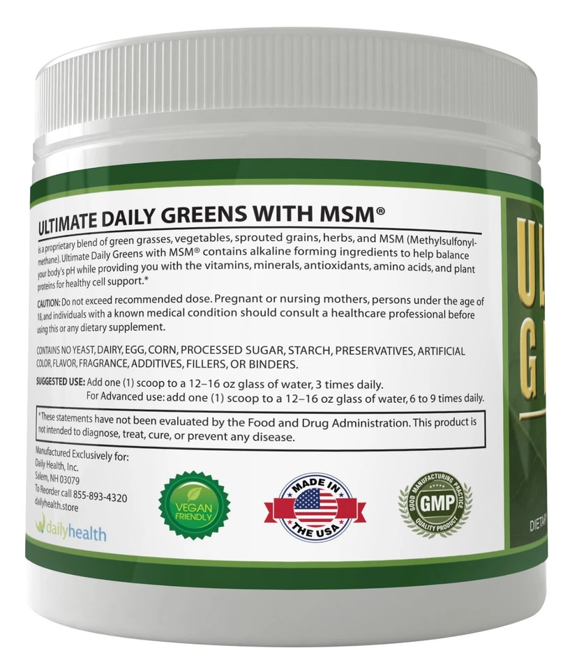Ultimate Greens MSM em pó 8 oz super suplemento alimentar bebida couve vegana amigável - Imagem 3 de 4