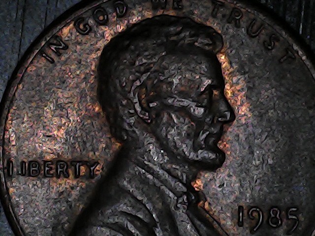 1985 D lincoln cent no bottom on the L nice error