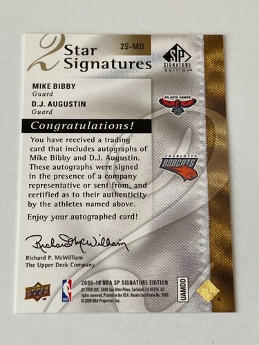 2009-10 sp signature edition MIKE BIBBY / D.J. AUGUSTIN 2 star signatures 92/99 - Bild 2 von 2