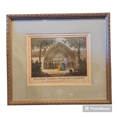 Antique Framed 1786 Handcolored Print Eversham Abbey In Worcestershire 