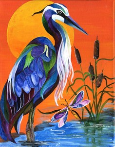 BLUE-HERON-with-Dragonfly-8X10-BIRD-Print-from-Artist-Sherry-Shipley