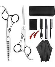 9 Piece Hairdresser Cutting Barber Kit Grooming Haircut Cape Scissors Combs Clip