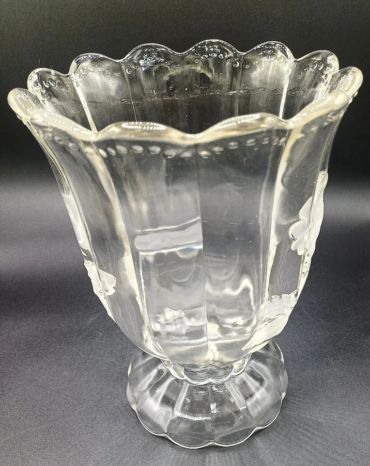  Les хрустальная ваза с матовыми розами 3D большой тяжелый фланцевый верх и низ винтажный  - Изображение 4 из 4