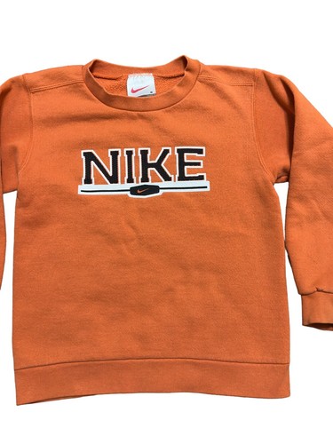 Vintage 90s Nike Sweatshirt Youth Small Made in USA Orange Spell Out Crewneck - Picture 3 of 7