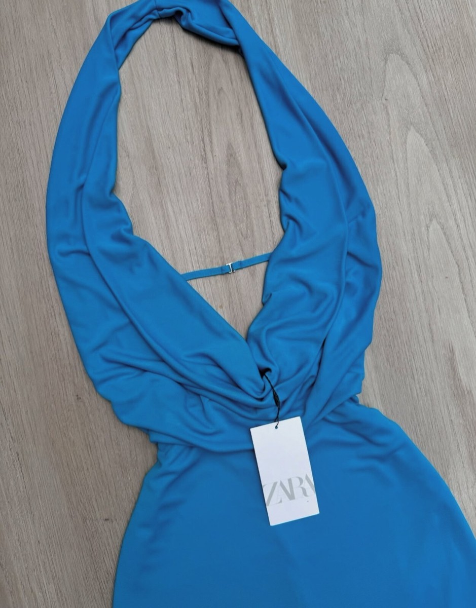 ZARA NEW WOMAN SS24 ELECTRIC BLUE DRAPED HALTER DRESS ALL SIZE REF:  8342/364 | eBay