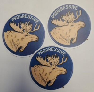 BULL MOOSE PARTY STICKERS PACK OF THREE (3) Progressive Blue 3'' Round design 