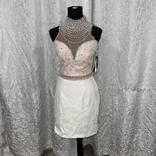 short ivory mini sherri hill diamonds and rhinestones with lace size 4 dress 