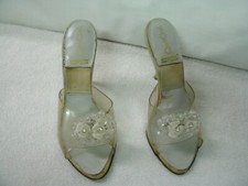 1950s Vintage Pumps-High Heels-Open Toe-clear-vinyl--by Quali-Craft--Sz 6 