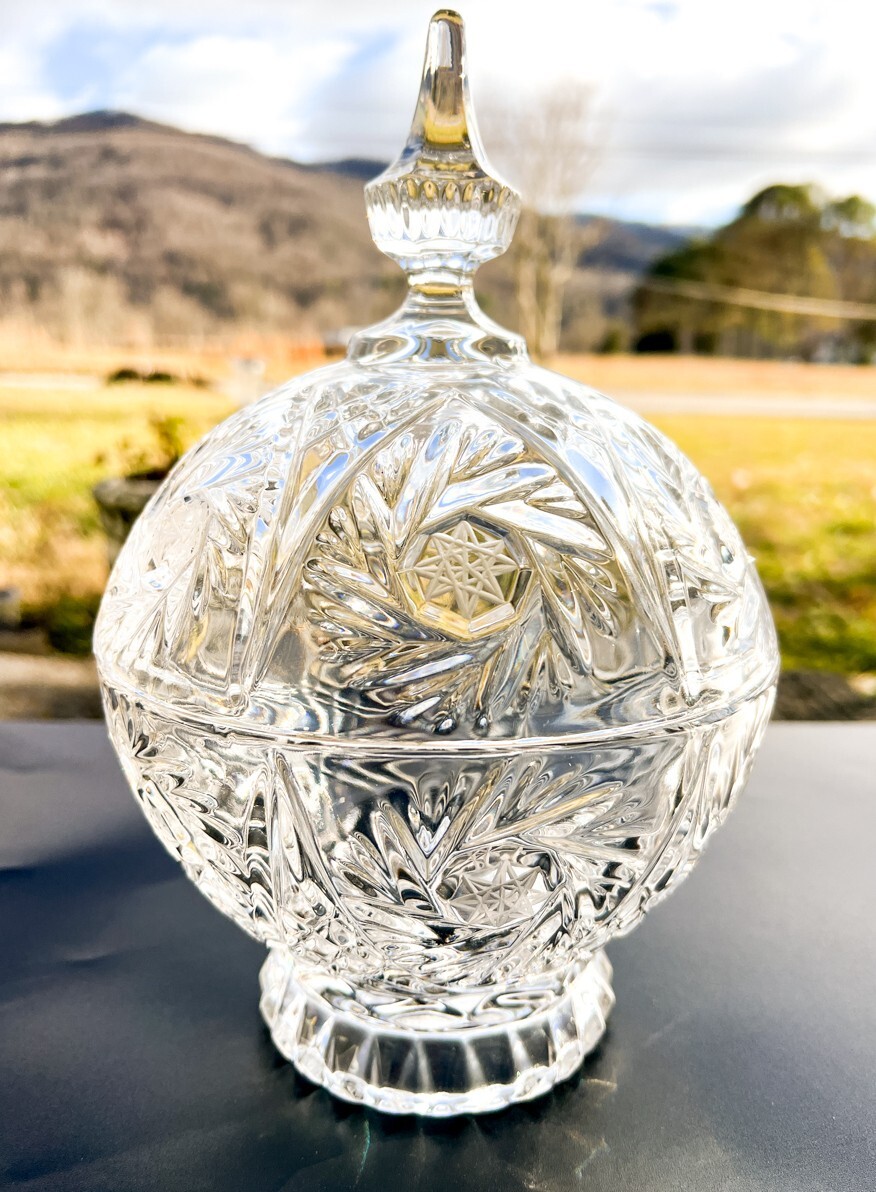 Vintage German Crystal Pinwheel Star Large Lidded Candy Dish | eBay
