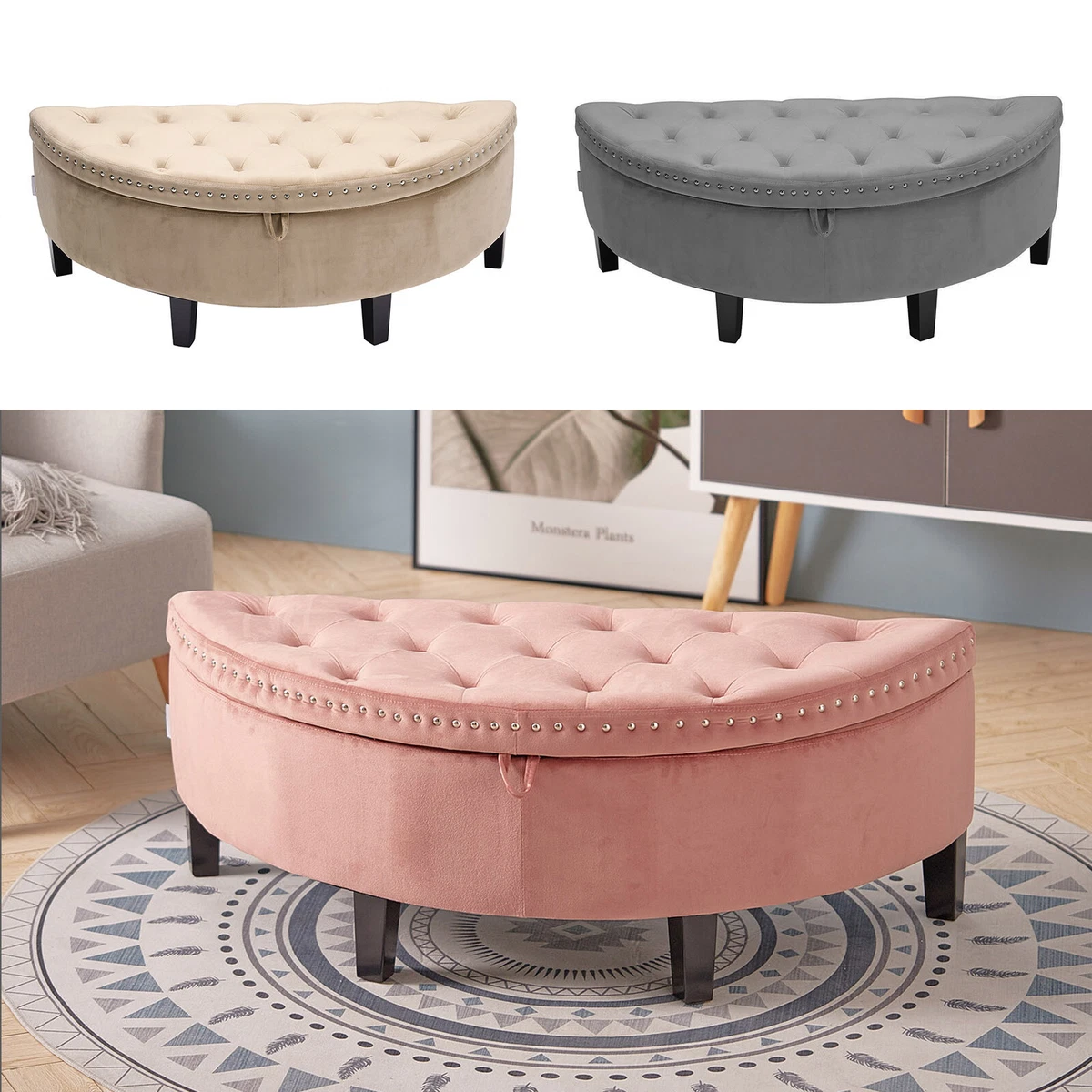 Velvet Ottoman Storage Blanket Toy Box Bedroom Bench Dressing Table Seat Stool