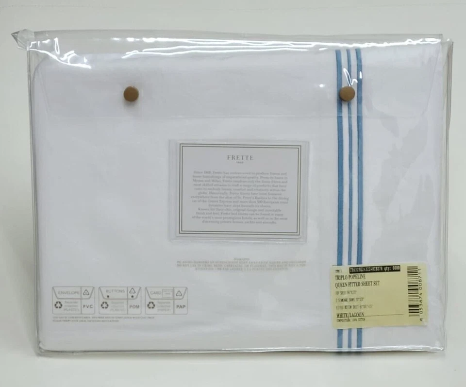 Juego de sábanas Frette Triplo Bourdon Queen blanco/laguna 100 % algodón popelín Italia Foto 2 de 4