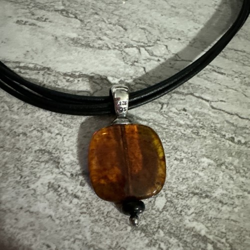 Silpada Sterling Silver 925 Amber Pendant Black Leather Necklace N1285 RETIRED - Picture 7 of 8