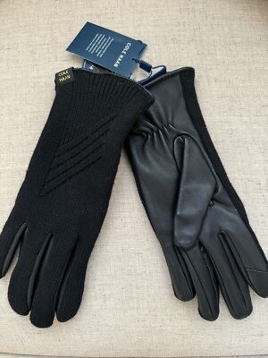 NWT Cole Haan Women's Rib-Knit Leather-Palm Gloves