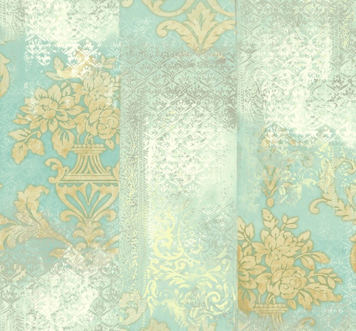 Vintage Aqua Blue Damask Aqua Vintage Victorian Wallpaper / Peel And
