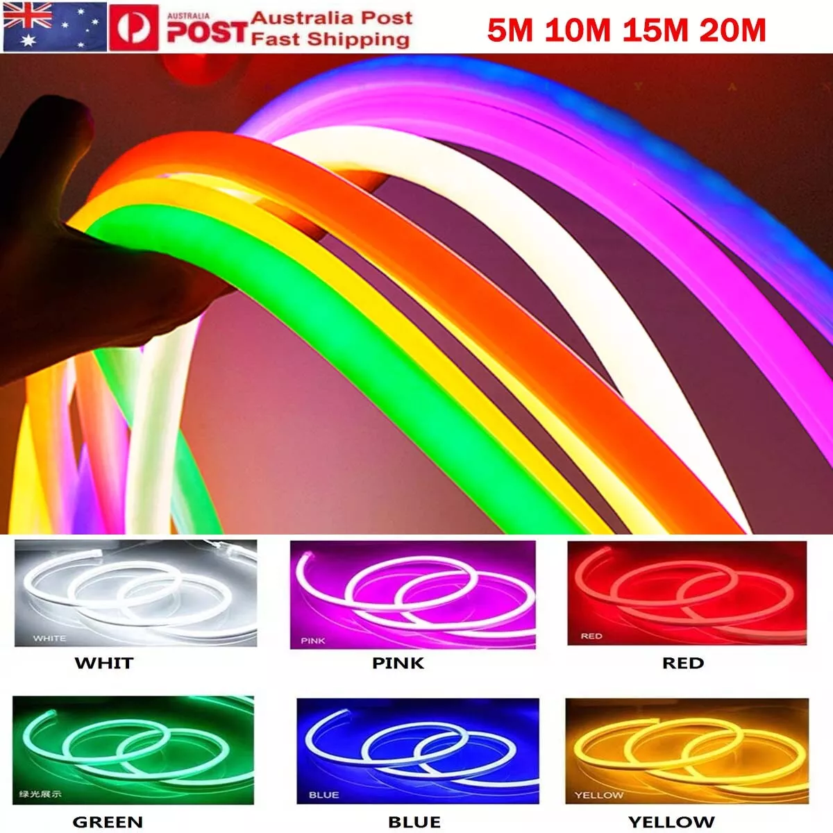 5M 15M 20M 12V LED Strip Flexible Neon Rope Light Tube Tape Waterproof Bar Decor