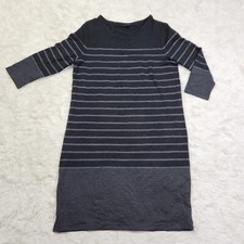 Hilary Radley Size Large Black Gray Striped Shirt Dress Modal Blend D4