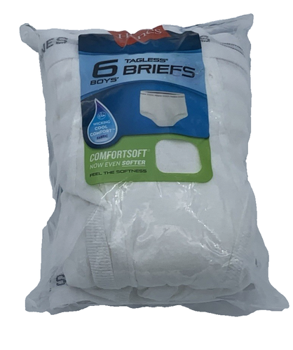 Hanes Boy's TagLess Briefs Size L (14-16) White ComfortSoft & ComfortFlex 6 Pack - Picture 7 of 7
