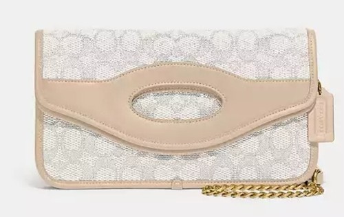Coach Foldover Cut Out Clutch Crossbody In Signature Jacquard