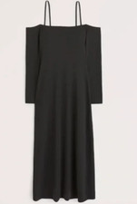 Abercrombie and Fitch Off-The-Shoulder Midi Dress LARGE Long-Sleeves Black NWT