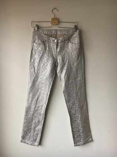 Fendi Monogram Silver Metallic Trousers 