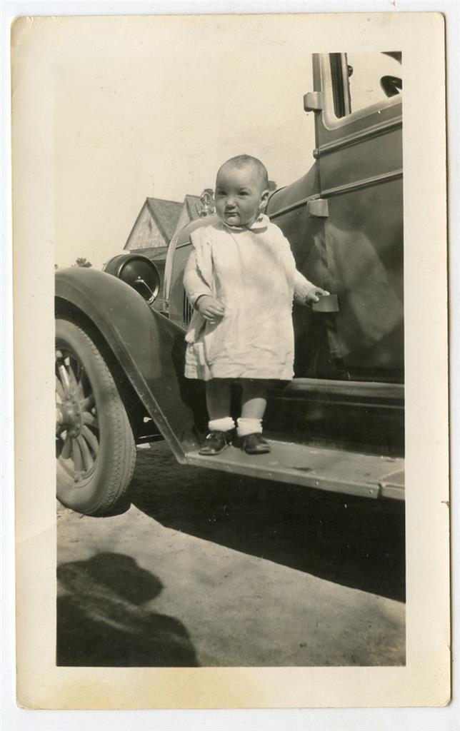 Funny Kid Baby On Old Car Running Board Vintage 1928 Photo