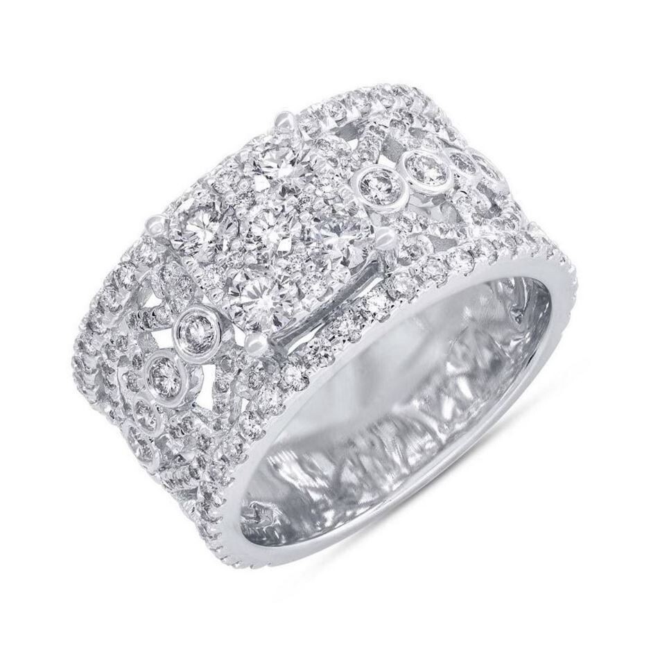 Floral Diamond Cocktail Ring 14K White Gold Wide Natural 1.71 CT Round Cut