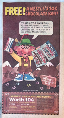 1971  Sunday comic ad page for Nestle's Chocolate - Little Hans, candy bars