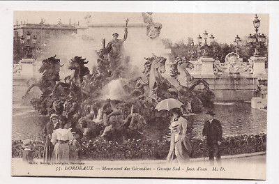 Carte Postale Ancienne – Monument Des Girondins, Bordeaux, Groupe Sud, Jeux D'eau (années 1900)