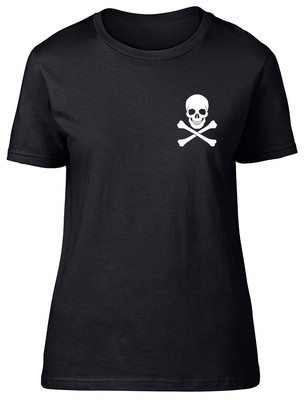 Skull Crossbones Pocket Design Gothic Damen Ladies Fitted Tee T-Shirt