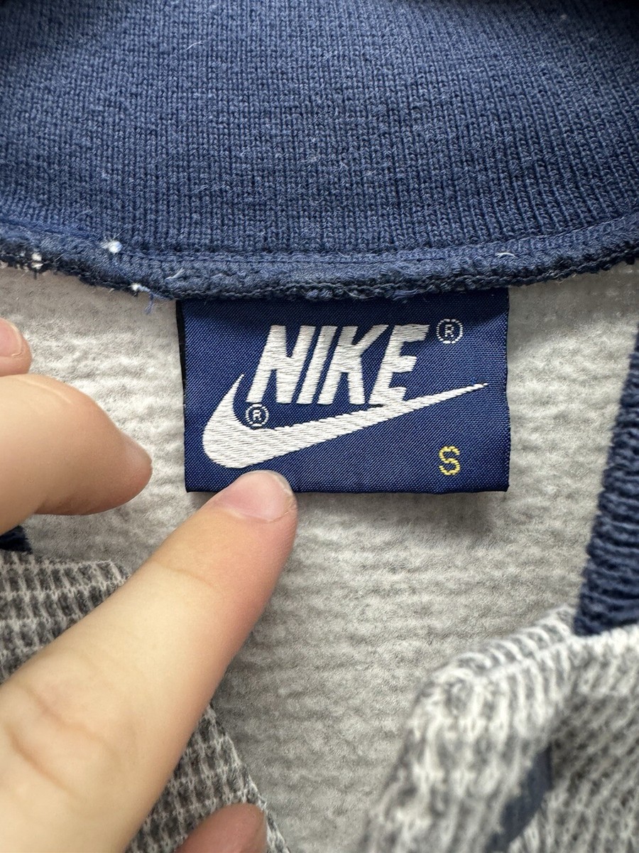 Vintage 80s Nike Sweatshirt Henley Mini Swoosh Spellout Blue Label