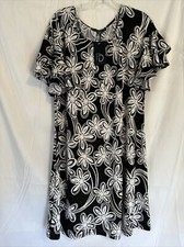 Fred David NWT Womens Sz Xl Tea Dress Black White Floral Comfy