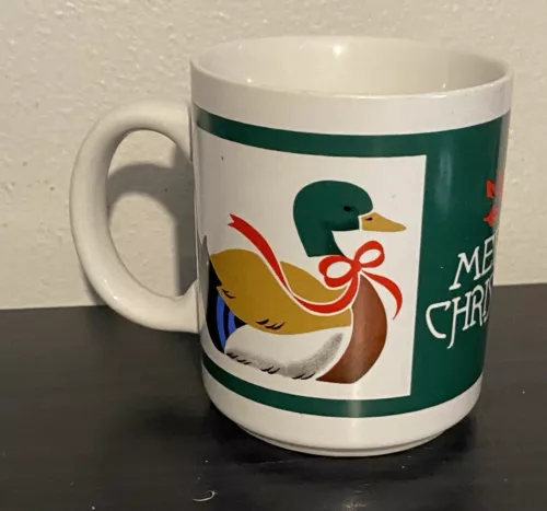 Vintage Merry Christmas Mallard Duck Coffee Cup Mug Christmas Cottagecore