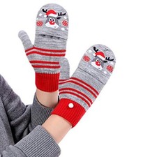 Kids Winter Gloves Warm Mittens Flip Half  Full Finger Christmas Gray
