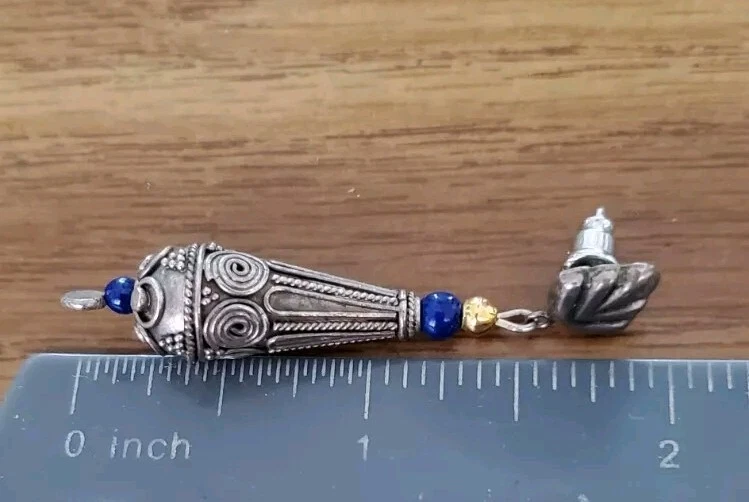 Pendientes colgantes afganos vintage hechos a mano enchapados en plata con lapislázuli Foto 4 de 4