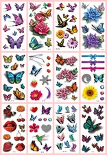 12 sheets 3D flower rose butterfly temporary tattoo fake tattoo