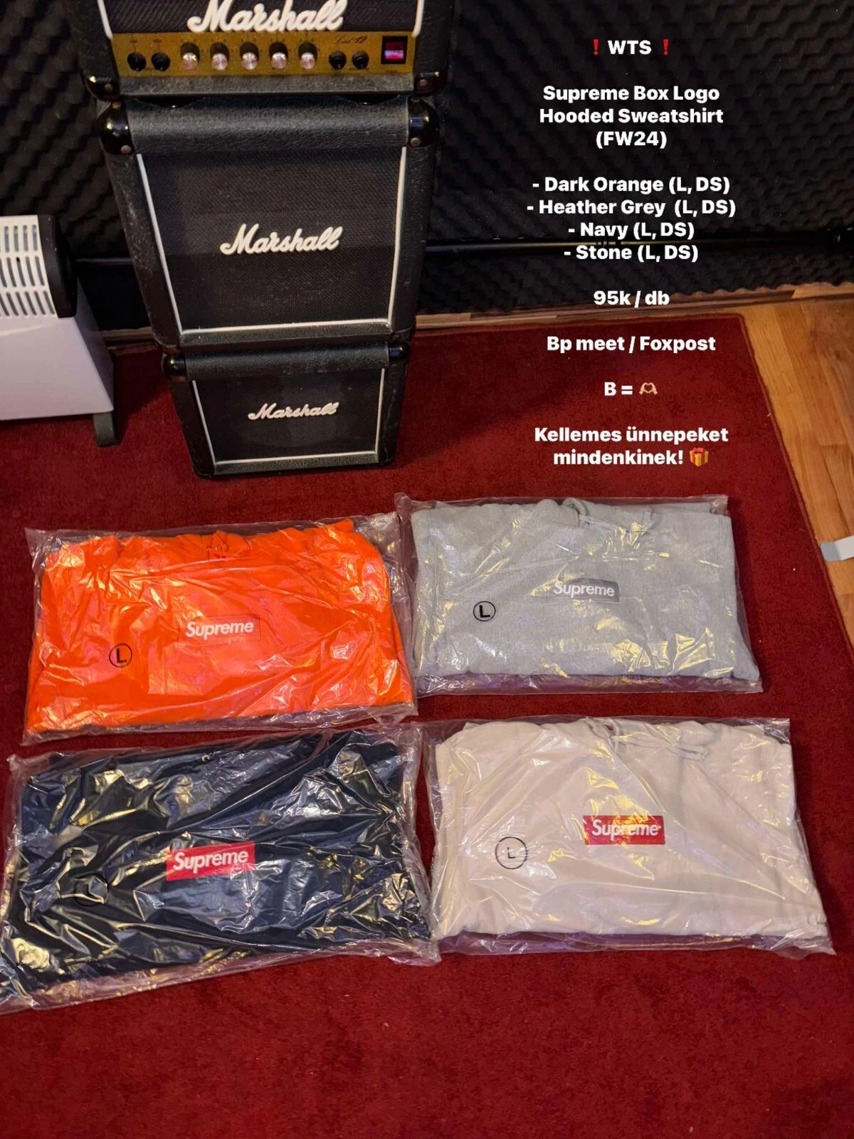 Sweat à capuche logo Supreme Box (FW24)   Pierre
