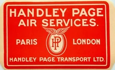 Paris to London ~HANDLEY PAGE Air Services~ ORIGINAL Airline Luggage Label, 1923