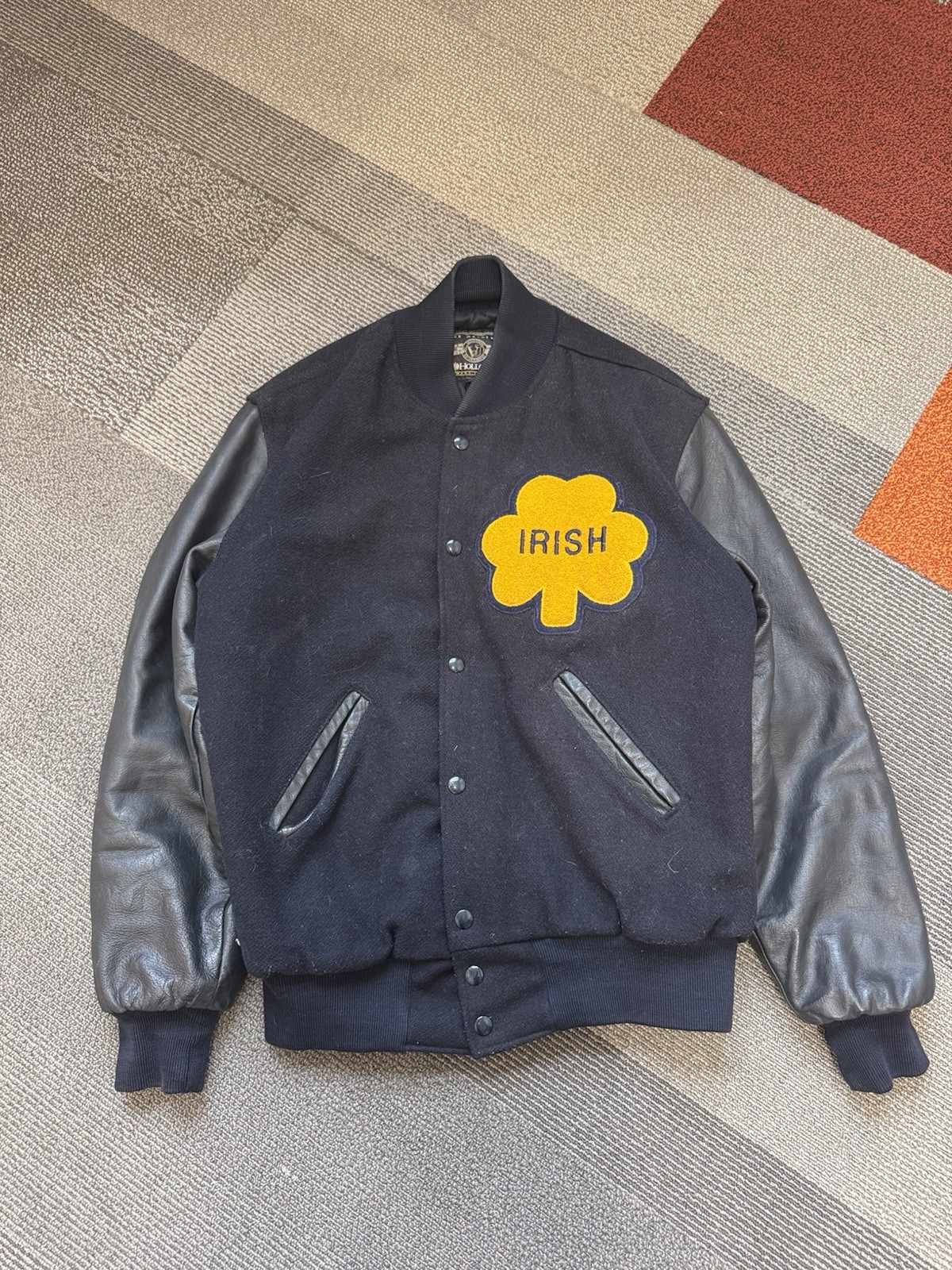 Vintage Holloway Notre Dame Irish Varsity Jacket S USA Made Wool Leather 90s