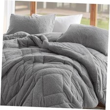 Queen Comforter Set Reversible Feather-Soft Plush Comforters Full/Queen Grey