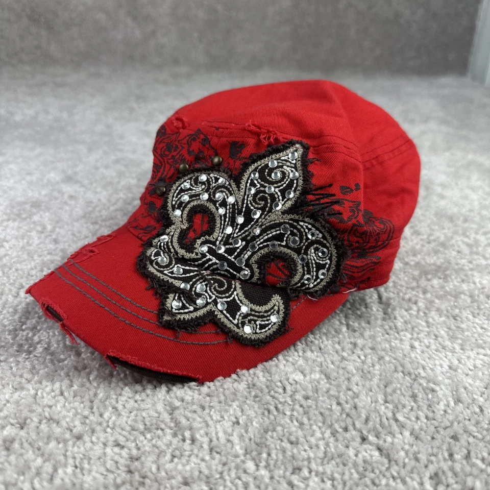 Leader LOGA Hat Cap Bling Beaded Embroidered Adjustable Streetwear Distressed - Image 2 of 4