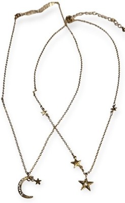 TWO (2) Celestial Necklaces Stars Moons Gold Tone Gifts 22''L