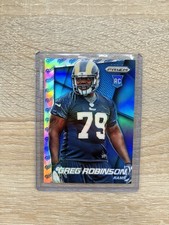 2014 Prizm Blue Greg Robinson /50 Rookie RC Rams Football Card 50/50 Bookend. rookie card picture