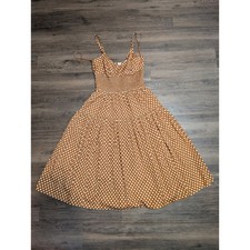 J. Crew Smocked Polka Dot Midi Dress Size 6 Brown White Spaghetti Strap