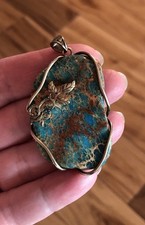Blue Turquoise Wire Wrap Pendant Copper Artisan Handmade