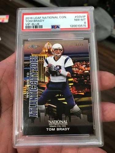 2016 leaf national convention tom brady vip blue /10 psa 8 pop 1