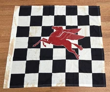 Vintage Mobil Gasoline Checkered Pole Flag Pegasus Sign Gas Pump Service Station