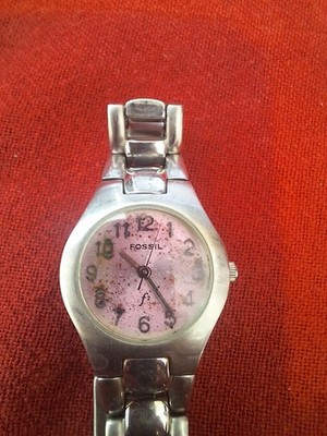 Fossil F2 ES-2201 Women s Pink Dial Stainless Steel Quartz Watch Vintage