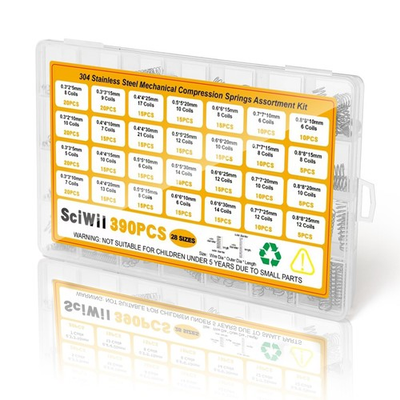 #ad SciWil 390 Piece Compression Spring Assortment Kit 28 Sizes Small Springs Set... $8.67